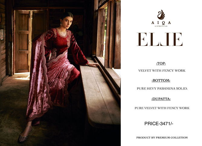 Elie By Aiqa Pure Velvet Top Bottom With Dupatta Dress Material Catalog